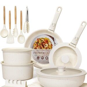 Astercook Ceramic Non-stick Cookware 21 Pcs Pots and Pans Set, Detachable Handle